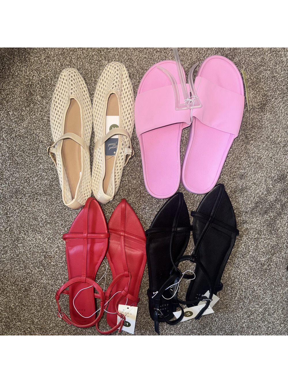 Women's Size 11 Shoe Bundle Lot of 4 Pairs Flats & Slides Assorted Colors NWT
